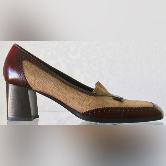 COLE HAAN STUDIO HEEL LOAFER 8 1/2 AA VINTAGE SPECTATOR MADE IN ITALY WINE TAUPE - Picture 4 of 9